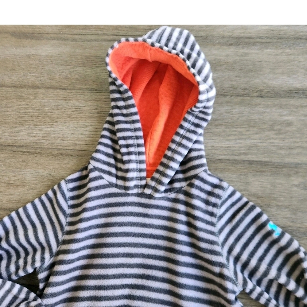 Mini Boden Gray Striped Hooded Hoodie Fleece Sweater Shirt Boys Size 3 4 Years - Picture 2 of 7